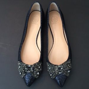 NIB New Tory Burch Vanessa Navy Bow Flat 8M